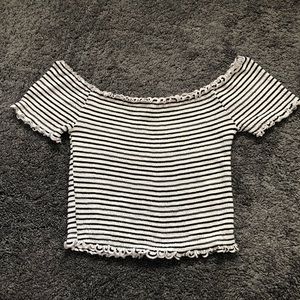 Black and White Striped Off the Shoulder Top